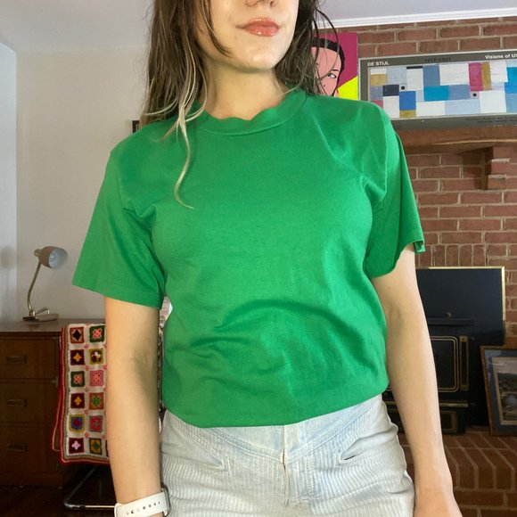 Vintage 90s Single Stitch ONEITA Blank Kelly Tee Slim Fit Unisex Solid P… - Picture 2 of 13